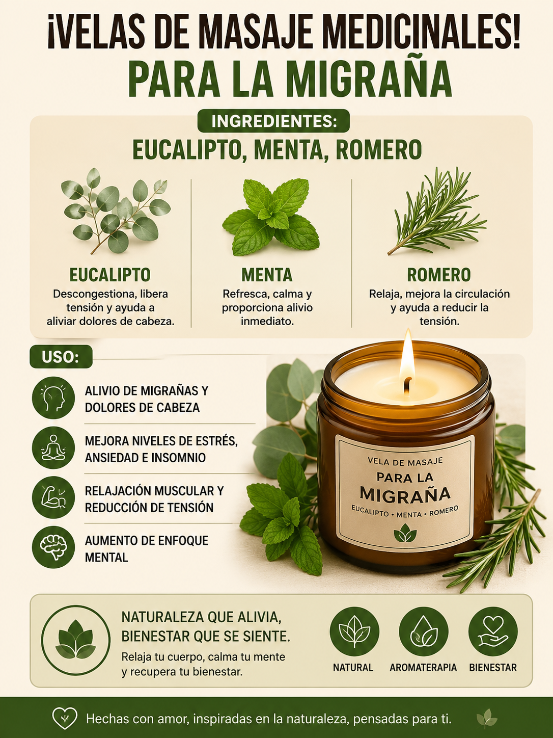 Vela de masaje contra la Migraña 4oz